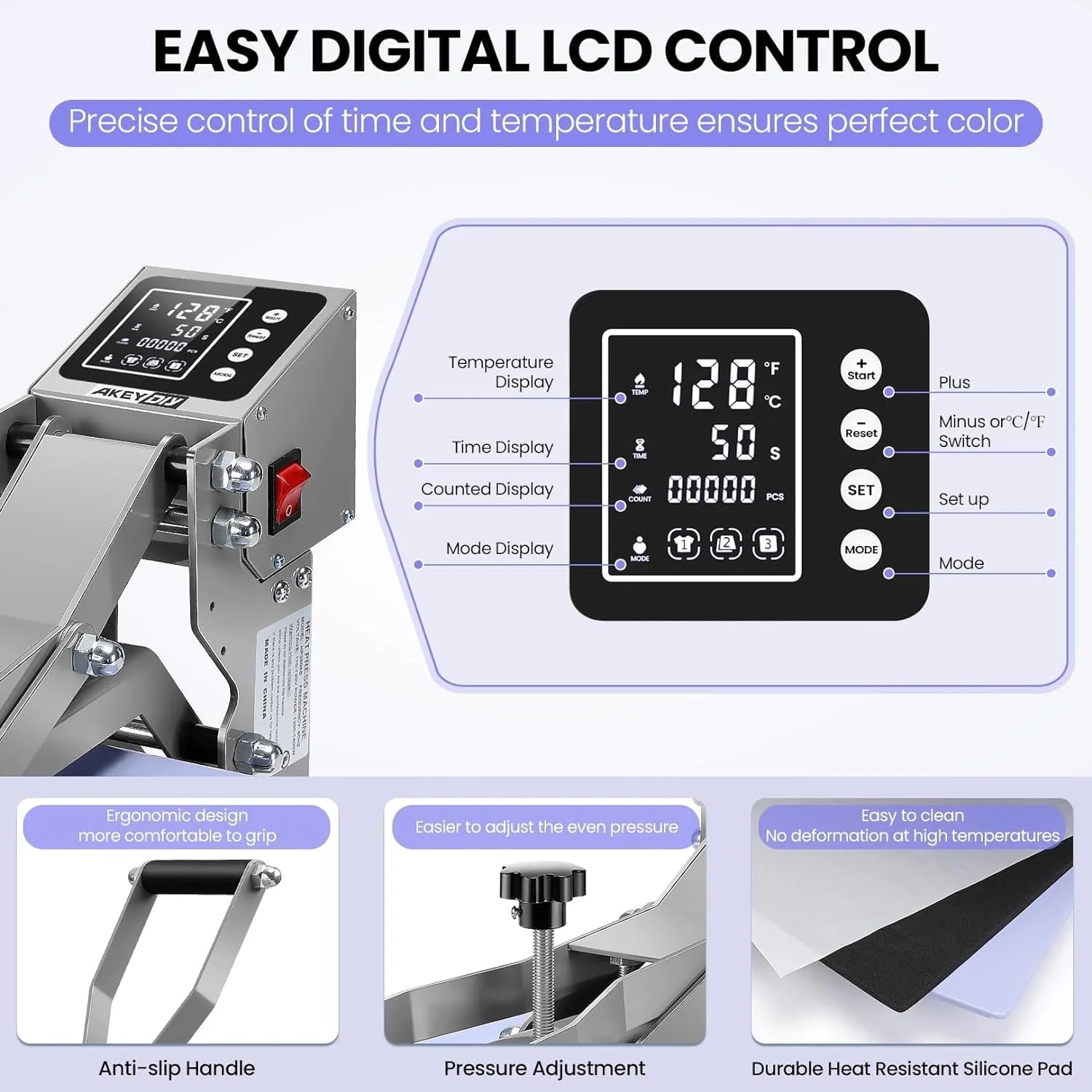 Adnoom Heat Press 15X15, High Pressure Pressing Machine with Slide Out Design,Sublimation Printer for T-Shirt,Heat Transfer Projects,Heating Fast and Evenly,Purple