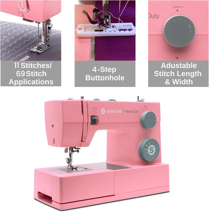 SINGER 4411 Heavy Duty Pink Sewing Machine with Accessories | High Speed, 69 Stitch Applications, Strong Motor, Metal Frame, LED Light & 4-Step Buttonhole