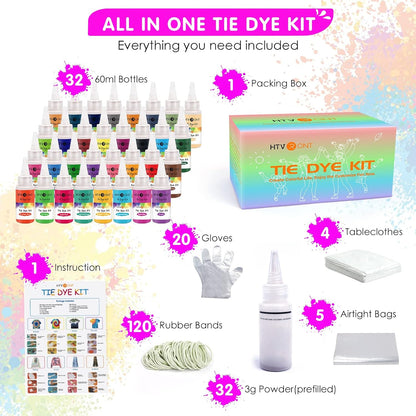 Tie Dye Kit - 32 Vibrant Colors Pre-Filled Bottles Tyedyedye Kit, Permanent Non-Toxic for Large Groups Kids Adults,Tye Fabric Textile Handmade Party(Just Add Water)