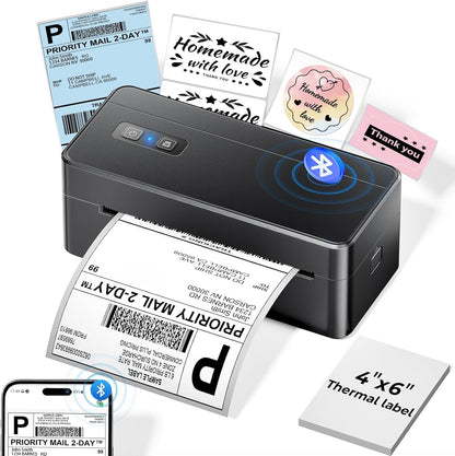 Bluetooth Thermal Shipping Label Printer, 4X6 Thermal Label Printer for Small Business, 2410BT Wireless Label Printers Compatible with Ios Android Phone&Pad&Pc, Widely Used for Ebay, USPS, Fedex, Etc