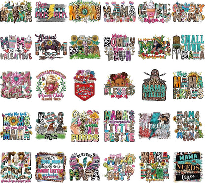 Dazoratix Mother'S Day Transfer Stickers - 30 Sheets Mama DTF Iron on Transfers Ready to Press Heat Patches Vinyl Decals for Mother T Shirts Clothes DIY Crafts Women Clothing Bag Appliques Decorations