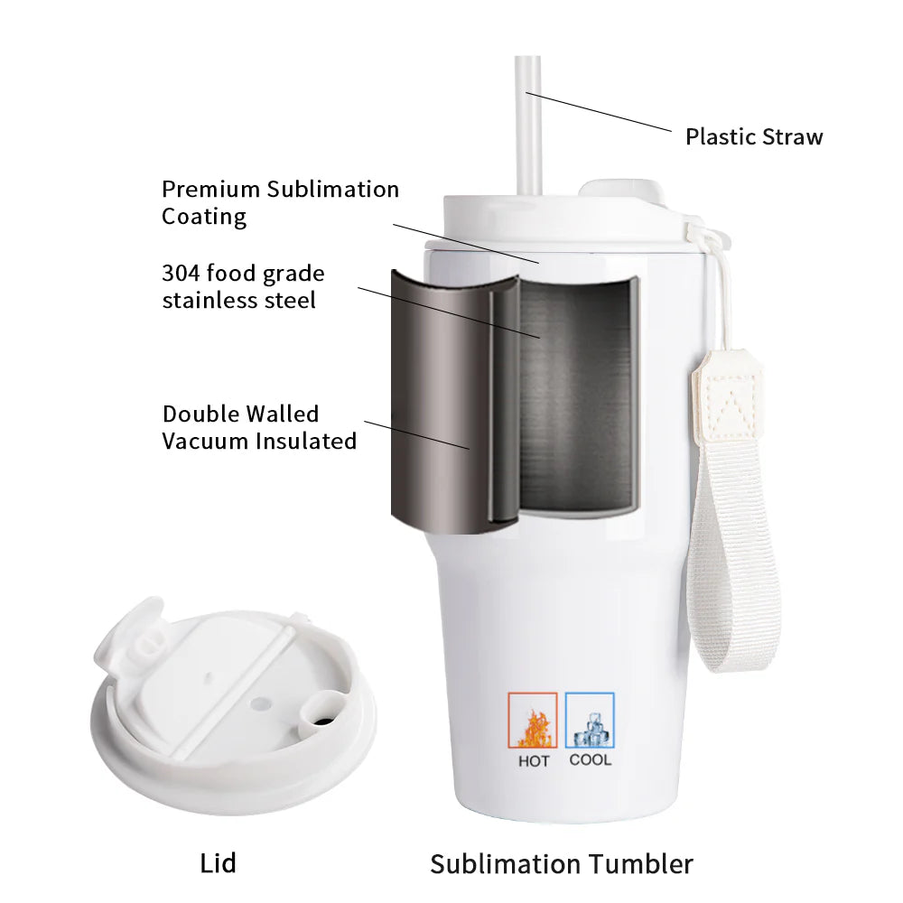 Wholesale Sublimation Tumblers 20 OZ White Blanks with Lid and Plastic Straw Portable String Stainless Steel Coffee Cups 6 Pack & 12 Pack & 24 Pack
