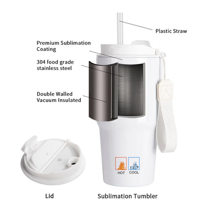 Wholesale Sublimation Tumblers 20 OZ White Blanks with Lid and Plastic Straw Portable String Stainless Steel Coffee Cups 6 Pack & 12 Pack & 24 Pack