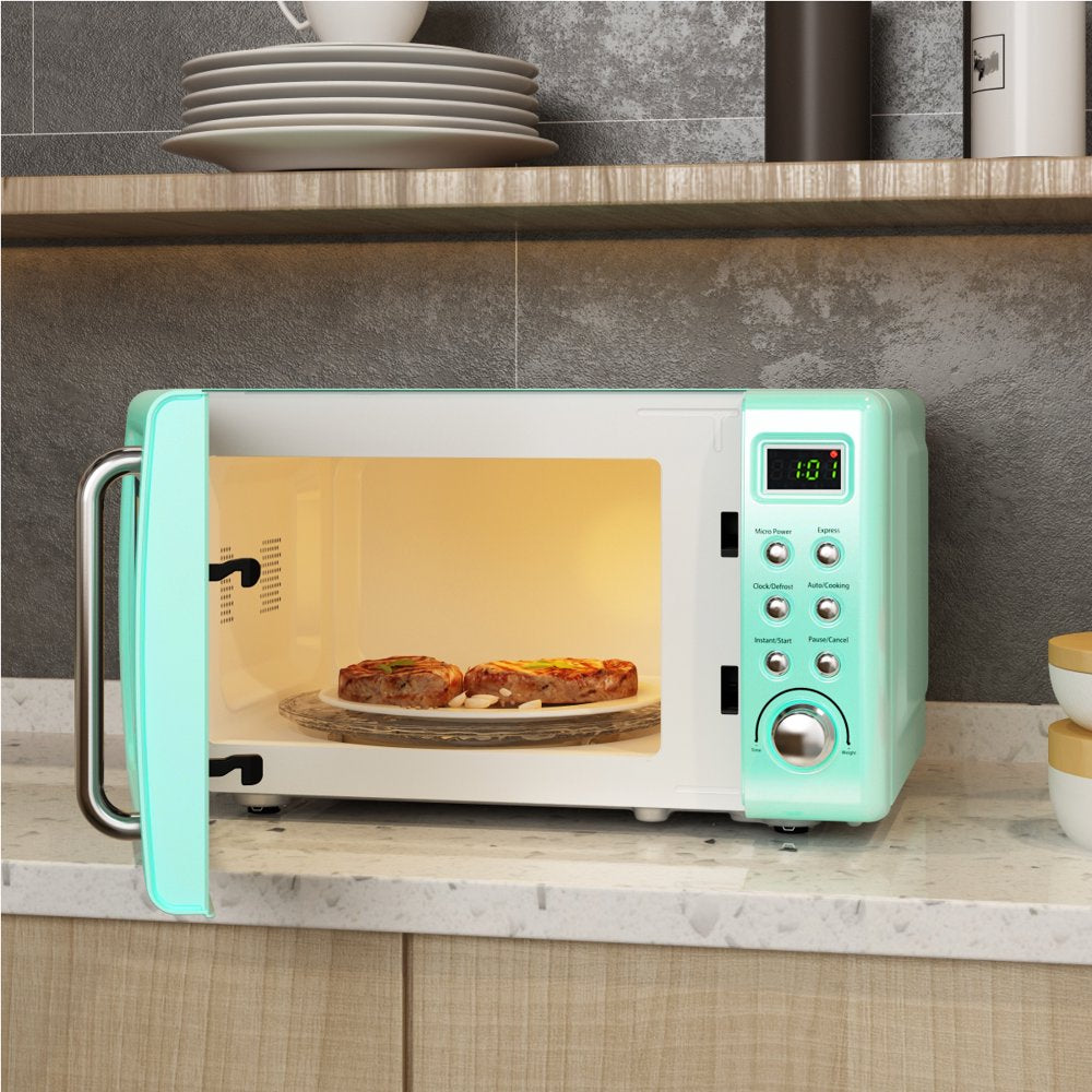 0.7Cu.Ft Retro Countertop Microwave Oven 700W LED Display Glass Turntable Green