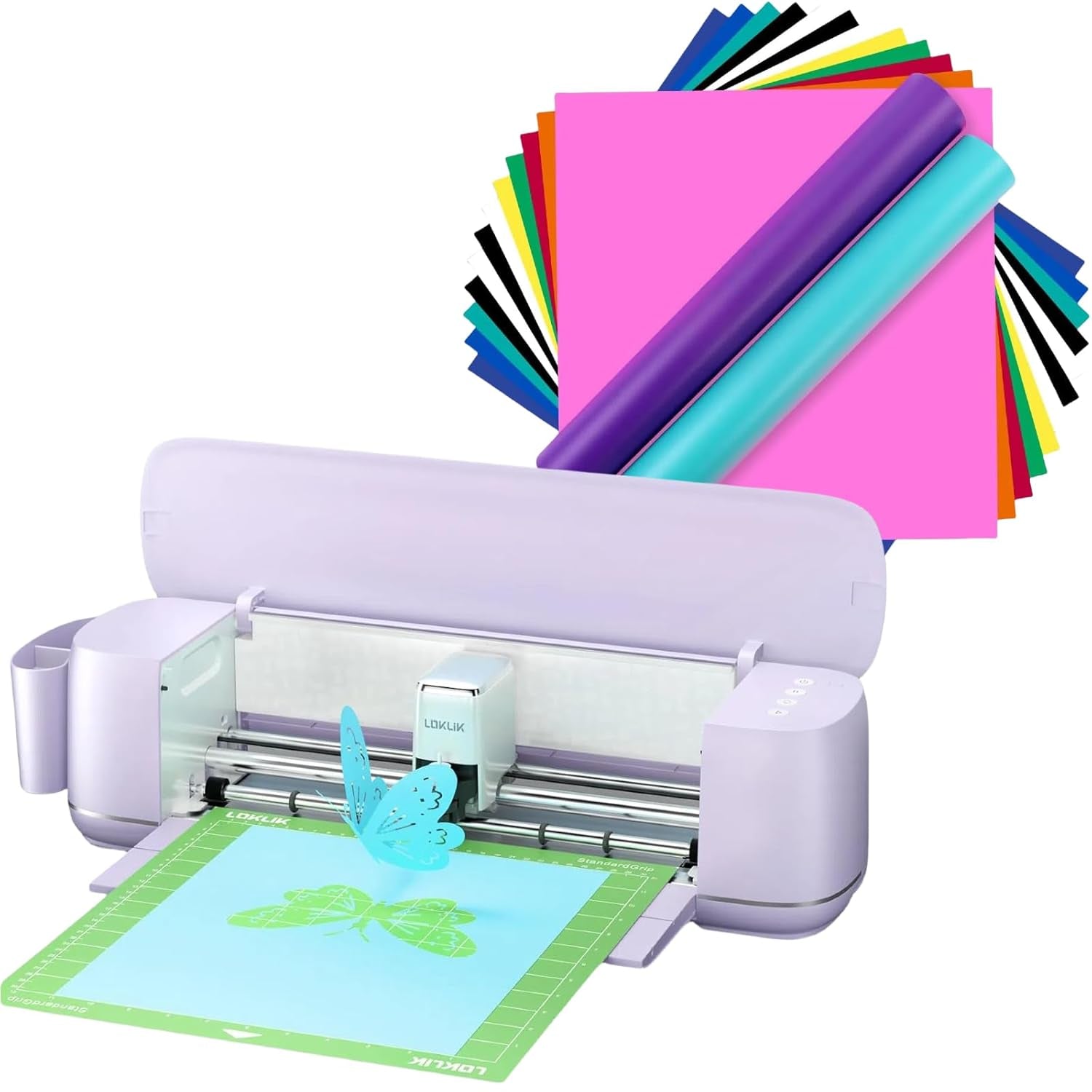 Loklik Cutting Machine & Matte Permanent Vinyl - 14 Pack 12" X 12" Bundle