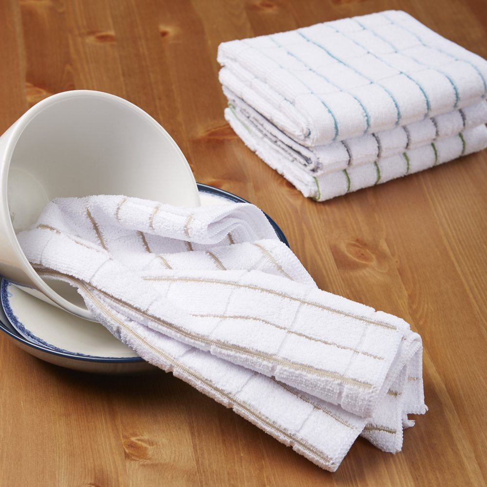 , 4 Pack, Microfiber Stripe Kitchen Towels, White