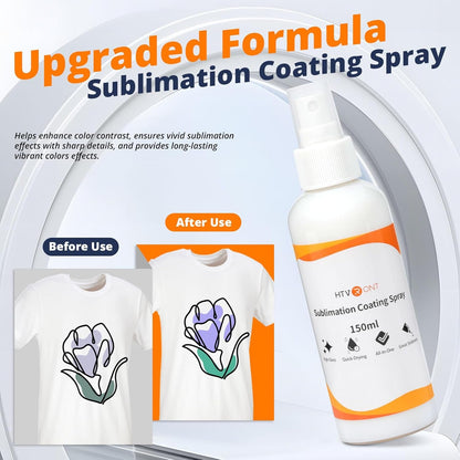 HTVRONT Sublimation Coating Spary for Cotton Shirts 150Ml, Sublimation Spray for All Fabric, Canvas, Carton, Pillow, Sublimation Spray Quick Dry & High Gloss, Vibrant Color & Strong Adhesion