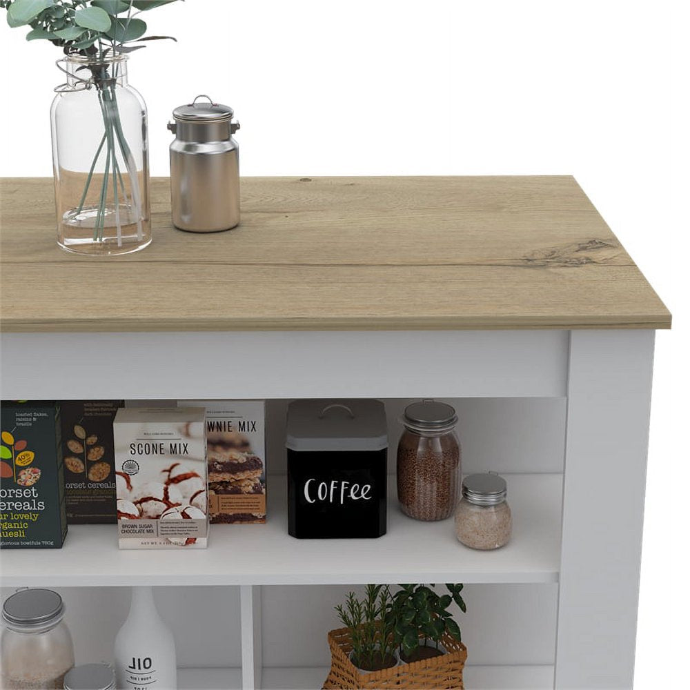 Cala Kitchen Island with White Base and Light Oak Top