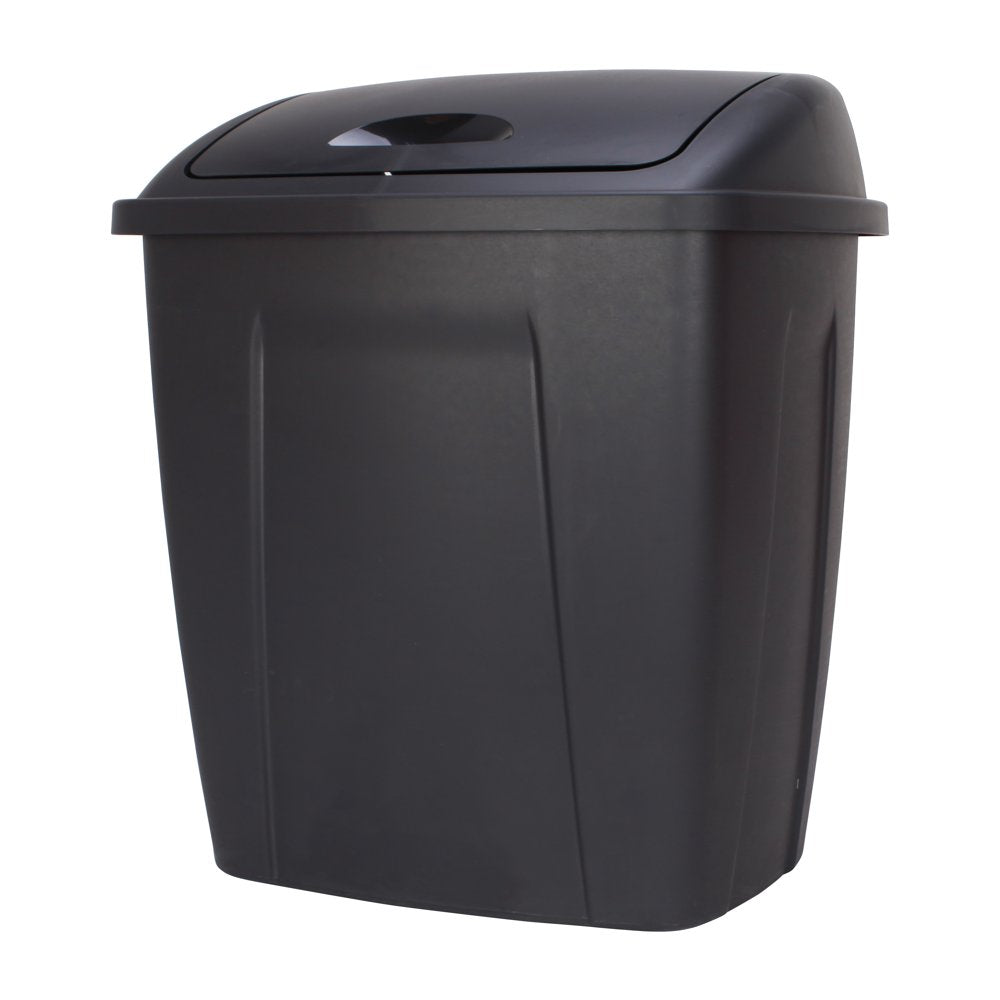 13 Gallon Trash Can, Plastic Swing Top Kitchen Garbage Trash Can, Black
