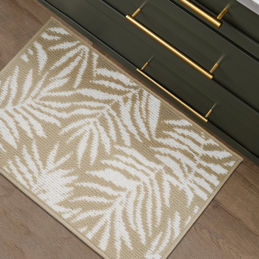 Jacquard High Low Loop Kitchen Mat 18In X 27In Papyrus Beige & Arctic White