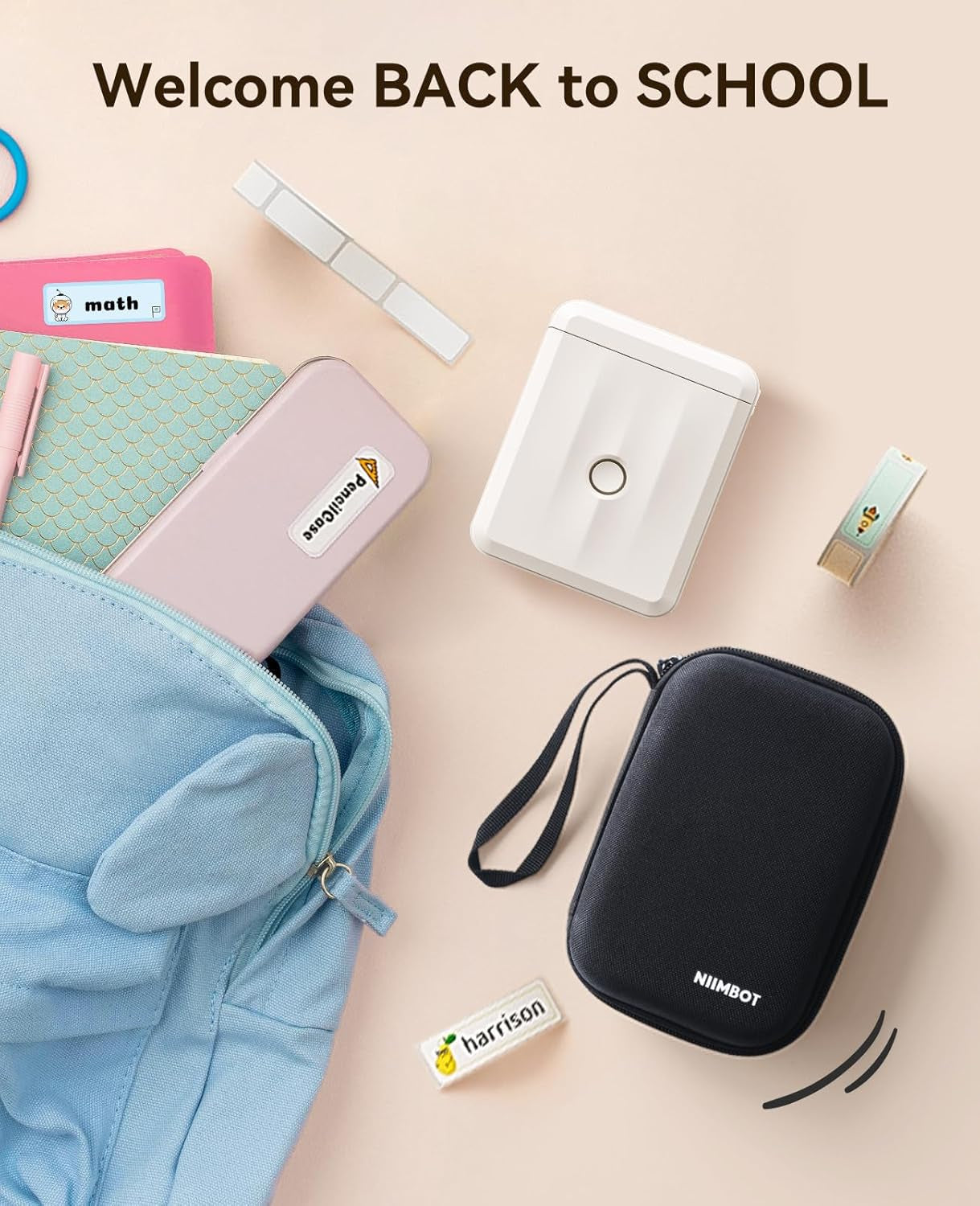 Label Maker Machine Bluetooth Label Printer for School Home Office Organization, Wireless Mini Labeler D110 Upgraded Version, Label Machine with Label, White