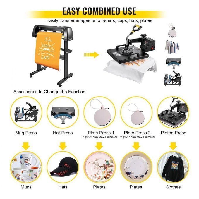 T-Shirt Printing Machine Bundle – 8 in 1 Heat Press & 2 Feet Plotter Vinyl Cutter Business Bundle
