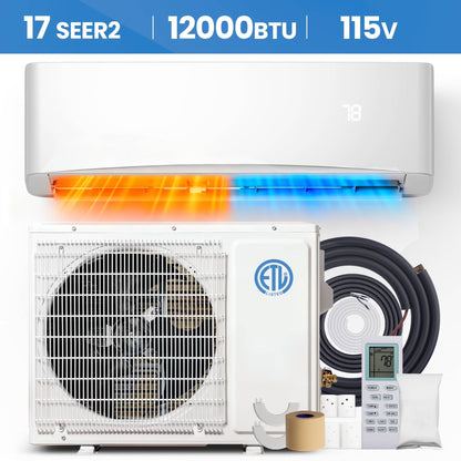 12000 BTU Mini Split Air Conditioner & Heater with Inverter, 17 SEER2 115V Energy Saving AC Unit Cools Rooms up to 750 Sq. Ft, Complete Installation Kit