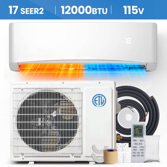 12000 BTU Mini Split Air Conditioner & Heater with Inverter, 17 SEER2 115V Energy Saving AC Unit Cools Rooms up to 750 Sq. Ft, Complete Installation Kit
