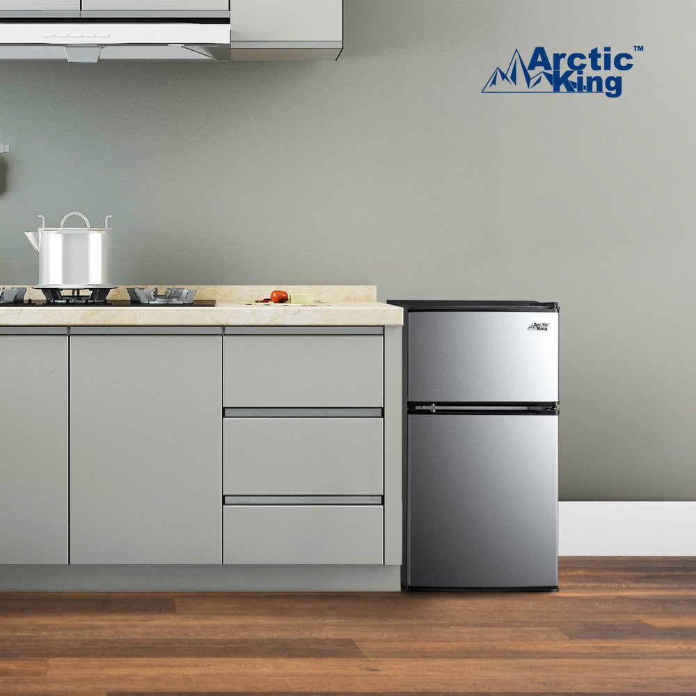3.2 Cu Ft Two Door Mini Fridge with Freezer, Stainless Steel, E-Star, ARM32D5ASL