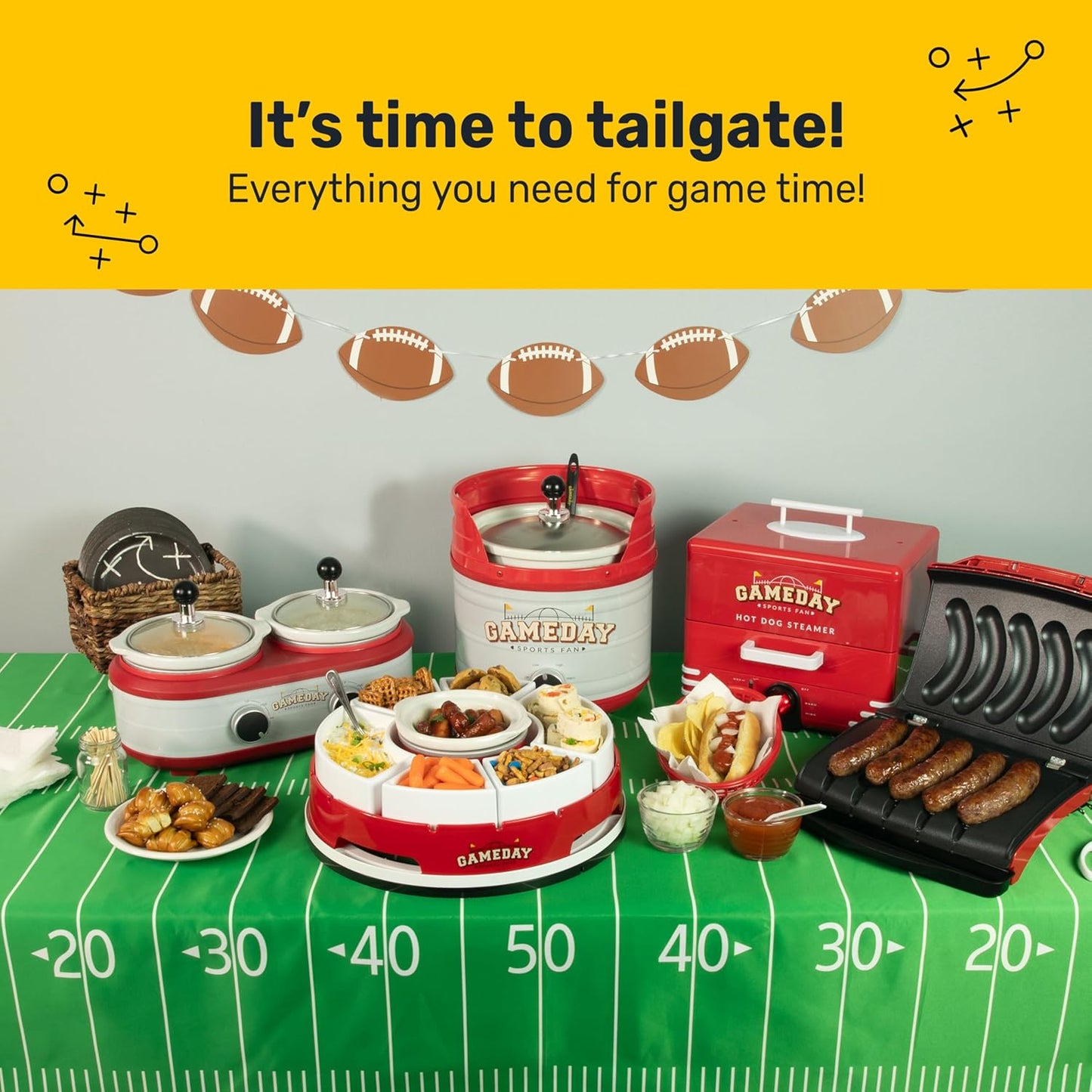 Nostalgia, Game Day Hot Dog Steamer and Bun Warmer, Fits 20 Dogs and 8 Buns, Steams Pot Stickers, Veggies, Potatoes, and Other Appetizers or Toppings