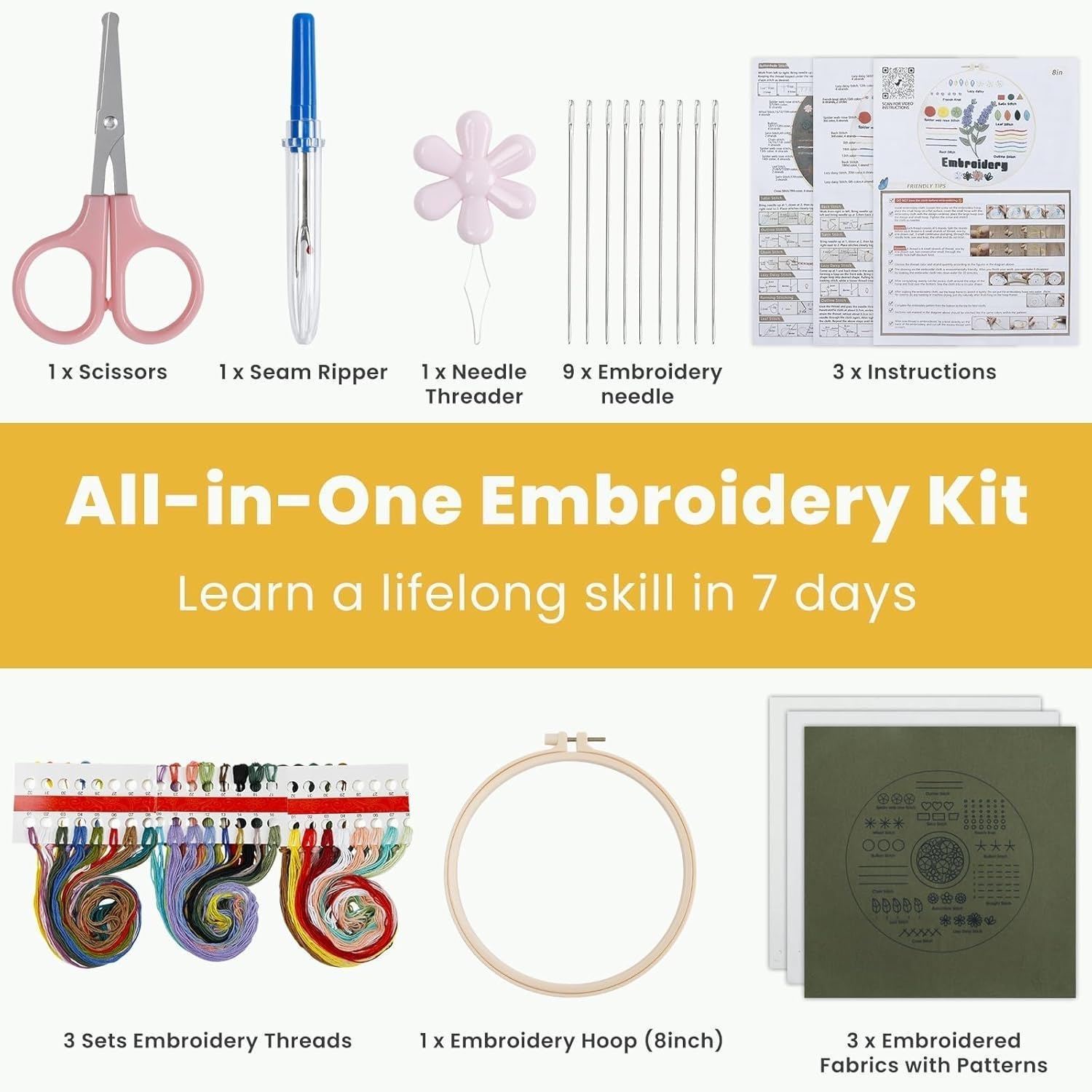HTV Vinyl Rolls Heat Transfer Vinyl & 3 Pack Embroidery Kit for Beginners