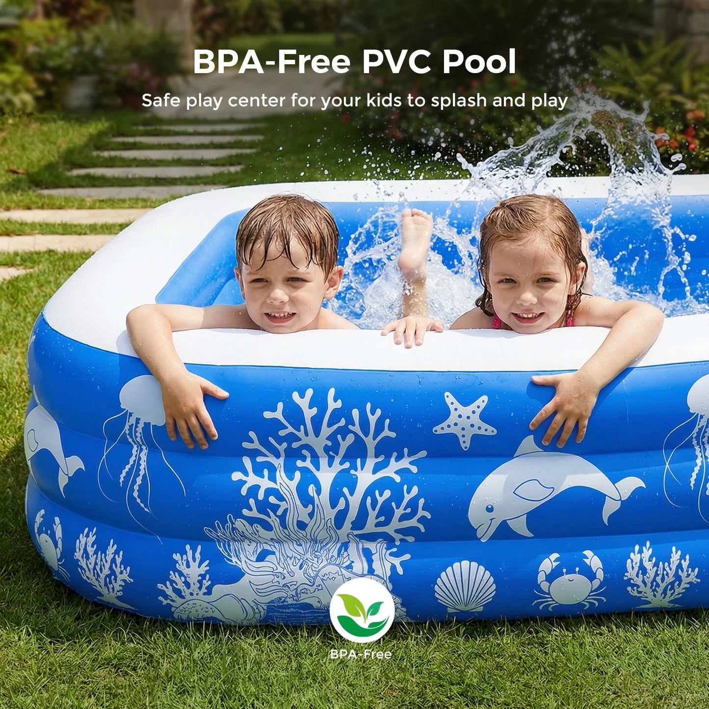 Inflatable Pool with Canopy, Family Size Swimming Pool Thickened Kiddie Pool for Kids Children Family Outdoor, 120'' X 68'' X 57''