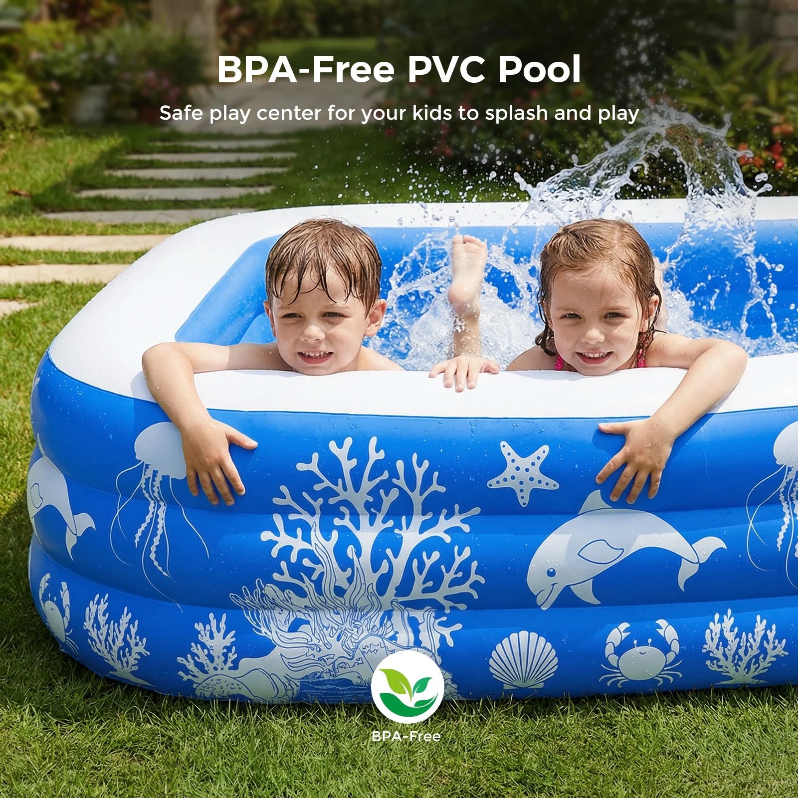 Inflatable Pool with Canopy, Family Size Swimming Pool Thickened Kiddie Pool for Kids Children Family Outdoor, 120'' X 68'' X 57''