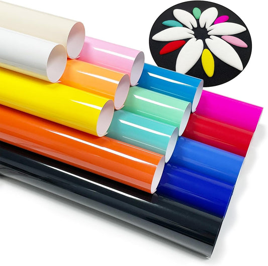 14Pcs Puff Vinyl Heat Transfer, 12"X10" Assorted Colors 3D Puff HTV, DIY Iron-On Vinyl for T-Shirts, Easy to Cut & Weed, Compatible with Cricut or Cameo (14 Colors Puff)