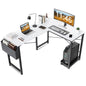 L Shaped Computer Desk with Wooden Desktop CPU Stand Side Bag Reversible, White