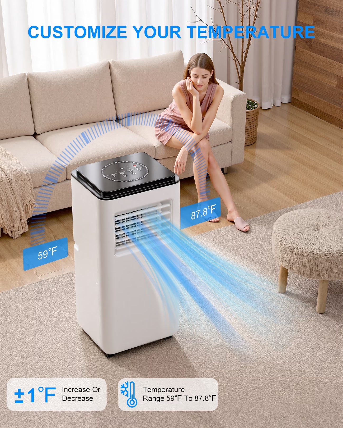 Portable Air Conditioners 10,000 BTU for Rooms up to 450 Sq.Ft. Portable AC, Dehumidifier, 24H Timer, Sleep Mode & Water Level Indication, Remote Control & Window Kit, White & Black