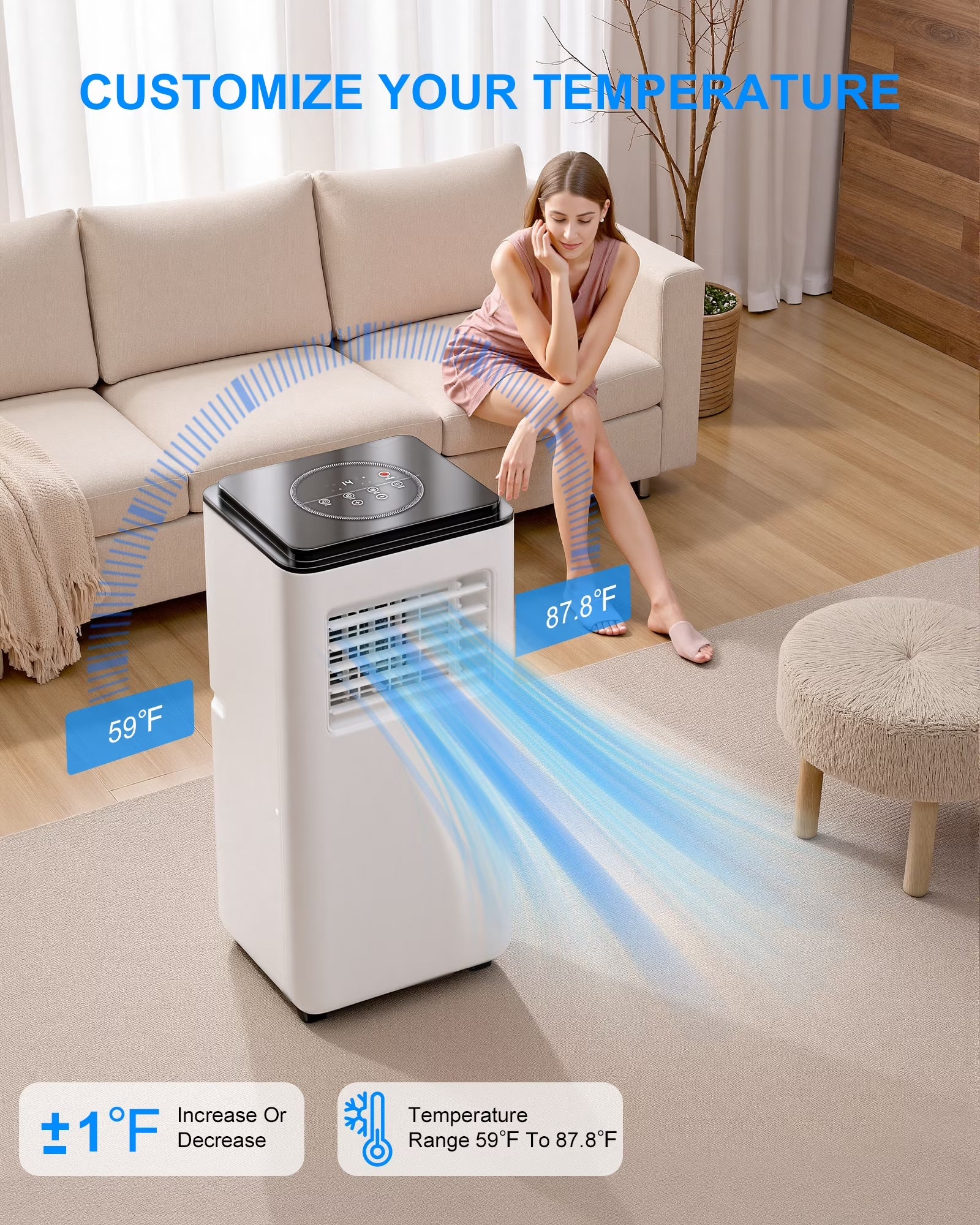 Portable Air Conditioners 10,000 BTU for Rooms up to 450 Sq.Ft. Portable AC, Dehumidifier, 24H Timer, Sleep Mode & Water Level Indication, Remote Control & Window Kit, White & Black
