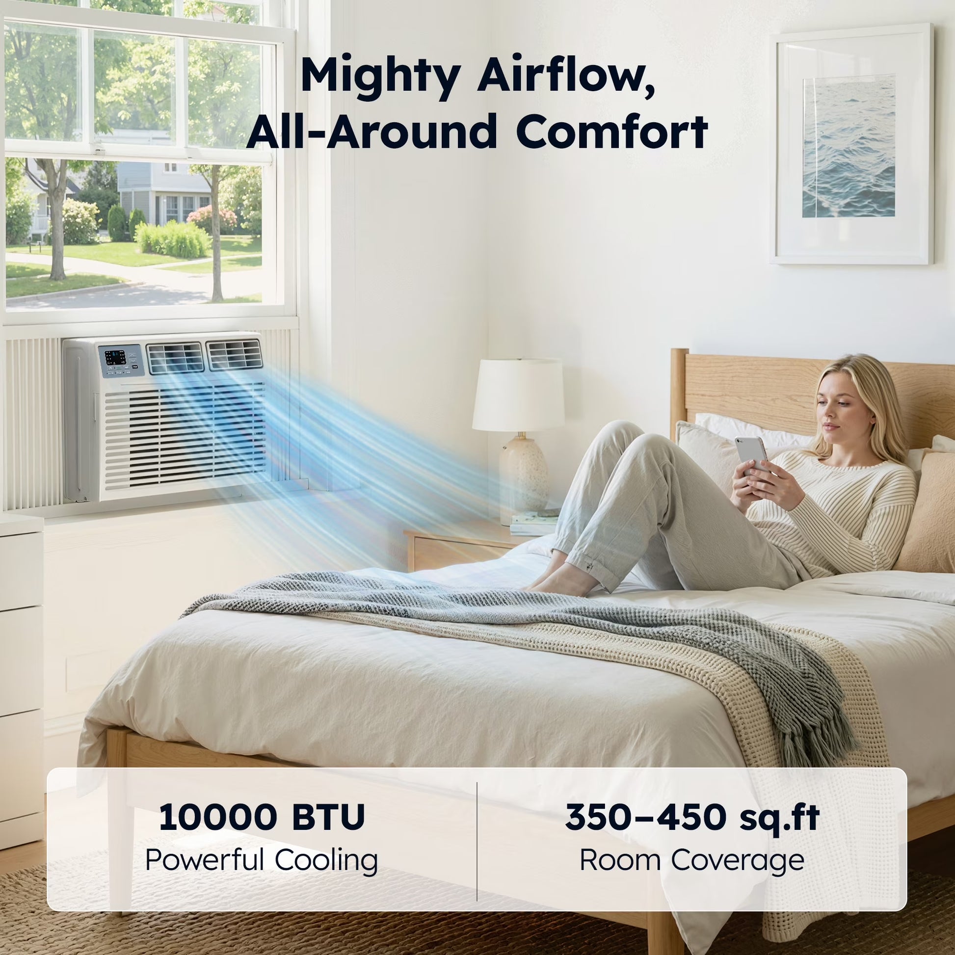 10,000 BTU Window Air Conditioner with APP, Cools up to 450 Sq Ft, 4 Cooling Modes, Remote Control, White