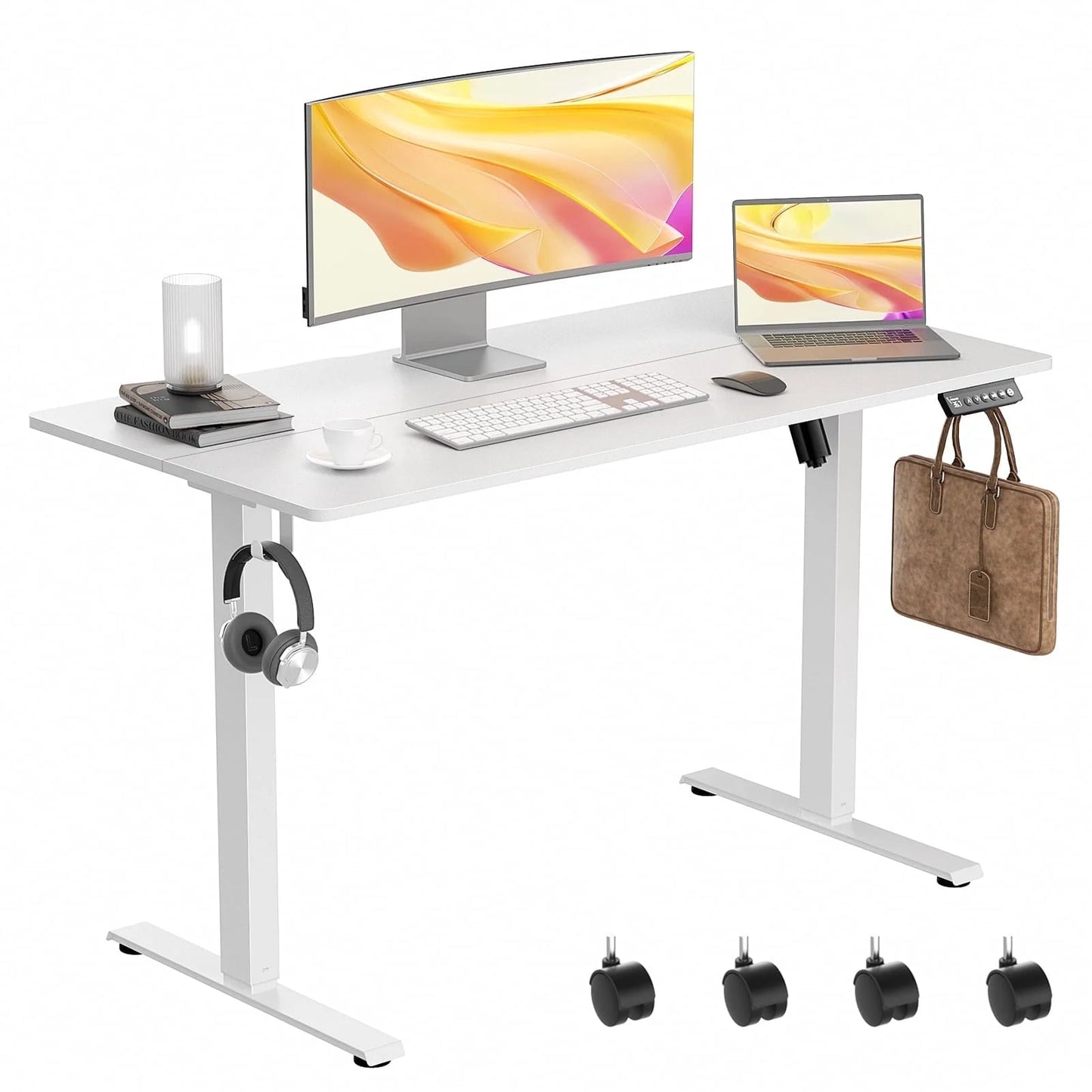 Electric Standing Desk Height Adjustable Desk 48 Inch 4 Memory Height Ergonomic Sit Stand up Desk for Home Office, White, 2 Split Boards