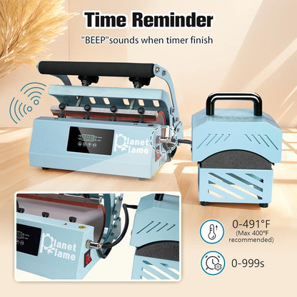 Tumbler and Hat Heat Press Machine, 2-In-1 Combo Machine for Cup and Cap with Gloves and High Temp Heat Resistant Tape for 11Oz-30Oz Sublimation Tumbler and All Caps, Blue