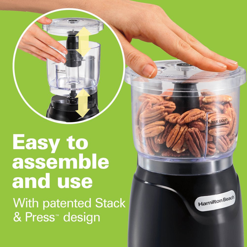 Electric Vegetable Chopper & Mini Food Processor, 3 Cup, Stack and Press, Dicing, Mincing, and Puree, Black 72850