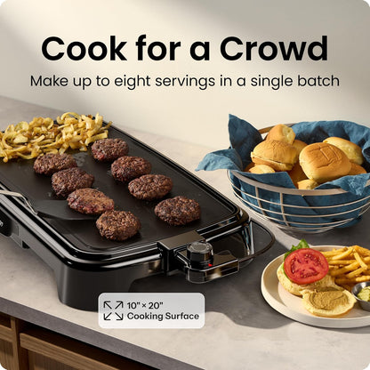 Chefman XL Electric Griddle with Removable Temperature Control, Immersible Flat Top Grill, Burger, Eggs, Pancake Griddle, Nonstick Extra Large Cooking Surface, Slide Out Drip Tray, 10 X 20 Inch