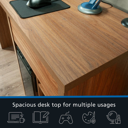 Westley Adjustable Shelf Desk with Gaming Headphone Hook and Cable Management, Warm Walnut Finish