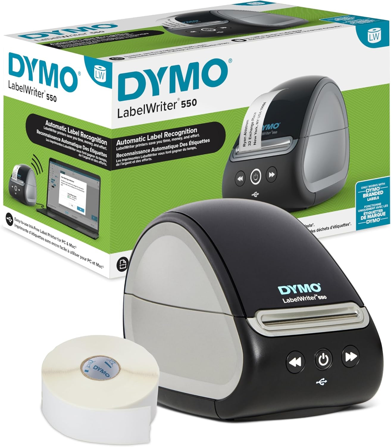 DYMO Labelwriter 550 Series Label Printer with Dymo-Branded Label Compatibility Automatic Recognition Low Waste Optimized Direct Thermal Printing and Plastic-Free Packaging