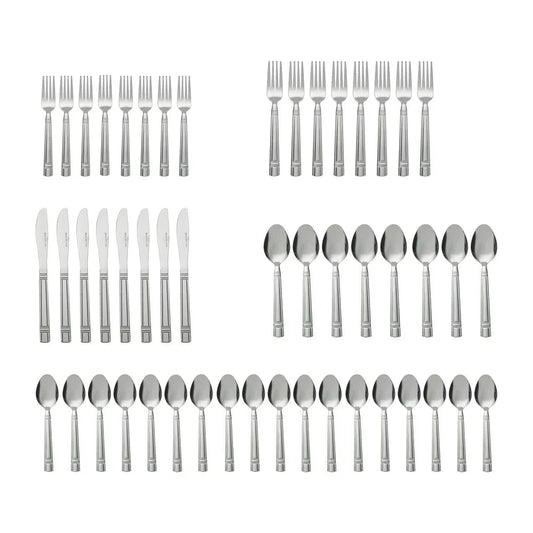 49 Piece Elena Stainless Steel Flatware and Organizer Tray Value Set Silver, Service for 8