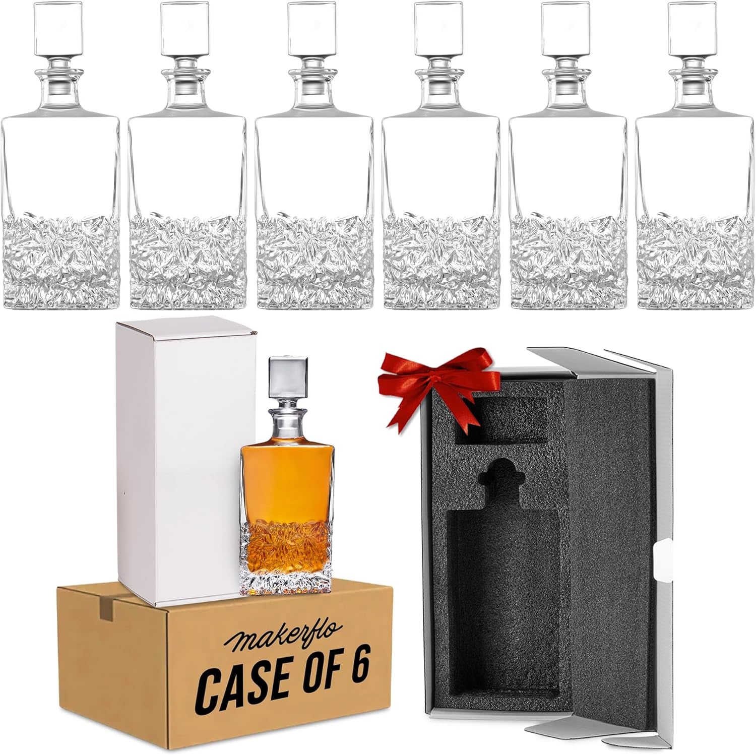 Makerflo Customizable 24 Oz Whiskey Decanter with Airtight Stopper Set of 6 | Liquor Decanter Bottle for Wine, Scotch, Bar, Ideal for Personalization - (Laser Engraving, UV DTF, Vinyl, Epoxy)