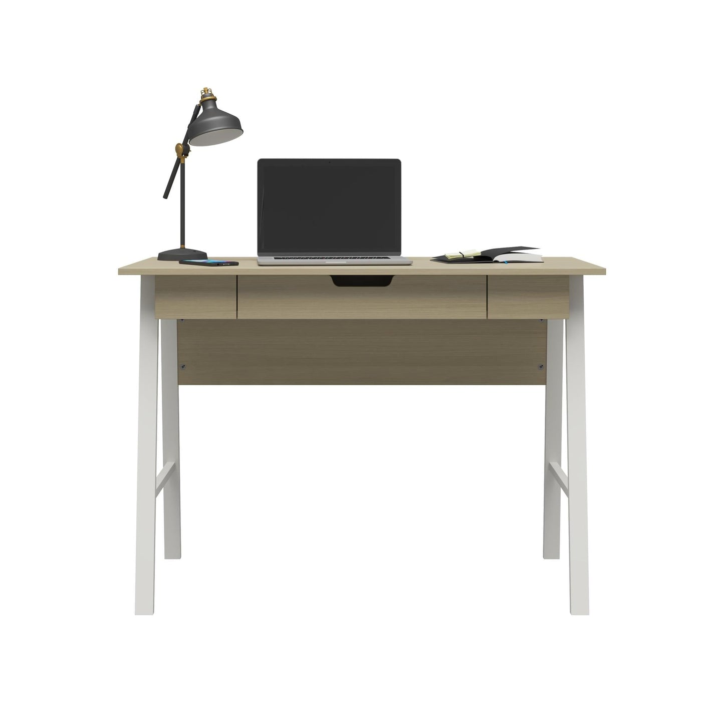 Oxford Computer Desk with Drawer, Pale Oak