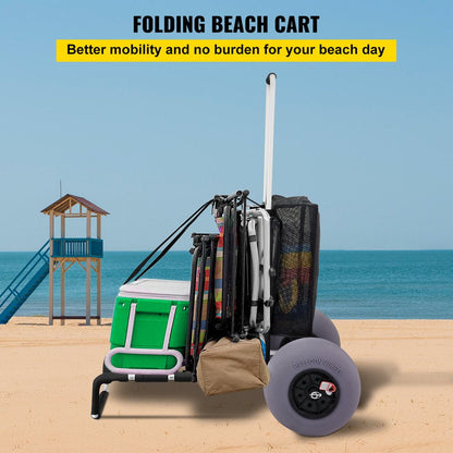 Beach Cart for Sand, 23" X 15" Cargo Deck, 13" TPU Balloon Wheels, 165LBS Loading