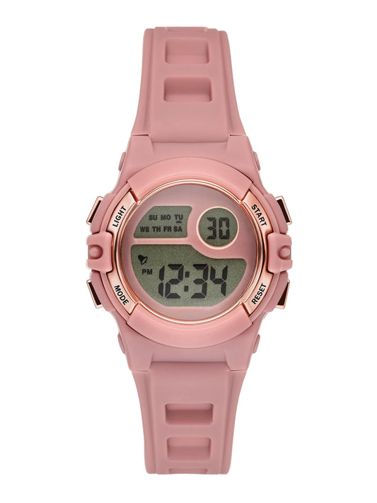 Ladies' Digital Sport Watch, Dusty Rose round Case, Rose Gold Tone Bezel and Dusty Rose Plastic Strap (FMDOTT108)