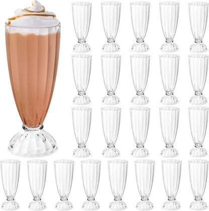 Tioncy 24 Pcs 12 Oz Milkshake Glass Acrylic Clear Footed Ice Cream Soda Glass Old Fashioned Fountain Soda Cups for Drinking Sunda Milk Ice Cream