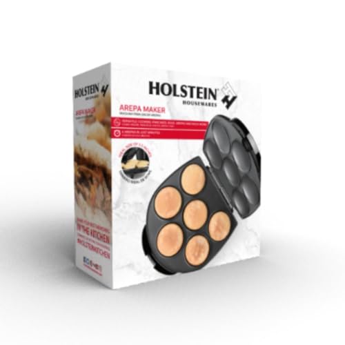 Holstein Housewares Arepa Maker - Non-Stick 6-Section Multi-Food Maker - Make Delicious Arepas, Pancakes, Corncakes, Tosti Arepa - Easy-to-Use - 6-PC - Black