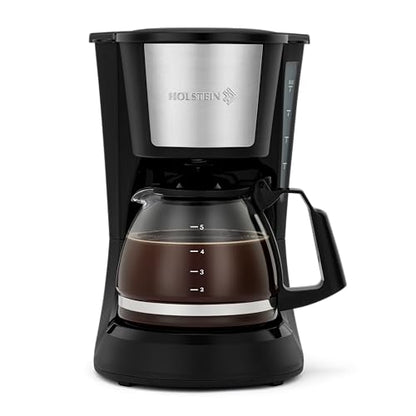 Holstein Housewares - 5 Cup Drip Coffee Maker - Convenient and User Friendly with Permanent Filter, Borosilicate Glass Carafe, Water Level Indicator, Auto Pause /Serve and Keep Warm Functions, Teal