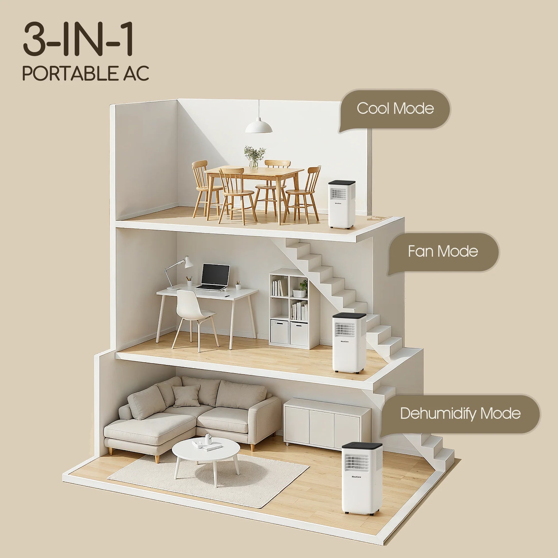 10000 BTU Portable Air Conditioner for Room up to 450 Sq.Ft, 3-In-1 AC Unit with Remote Control - White