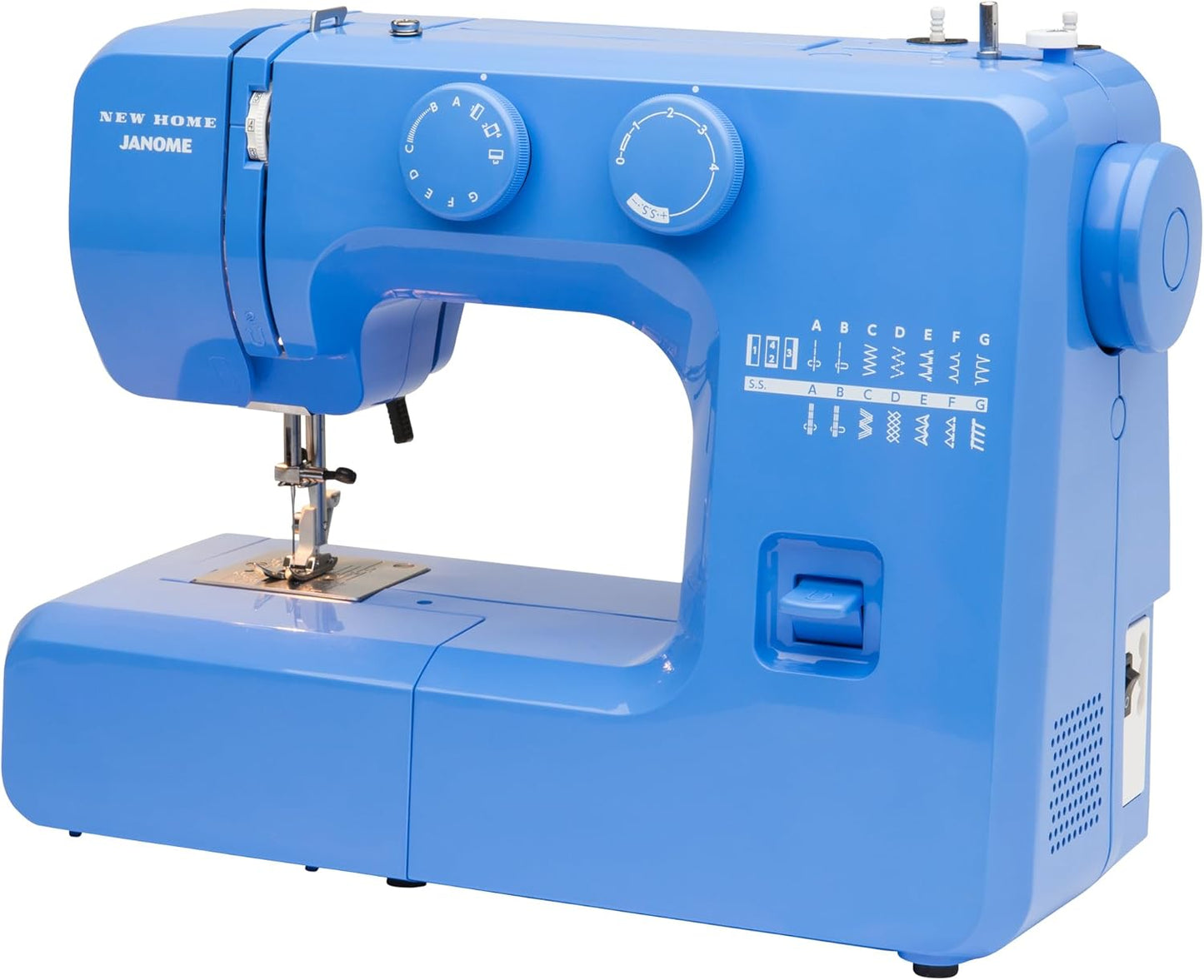 Janome Blue Couture Easy-To-Use Sewing Machine with Interior Metal Frame, Bobbin Diagram, Tutorial Videos, Made with Beginners in Mind!