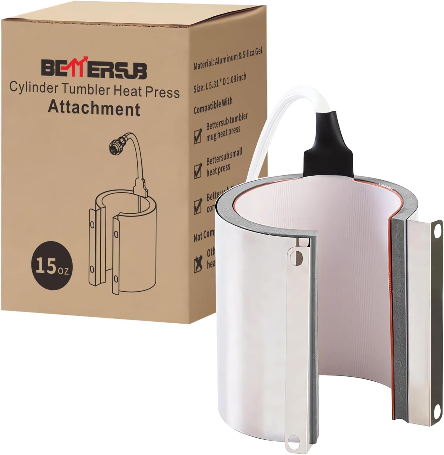 Bettersub Mug Cup Press Heating Transfer Attachment Silica Gel 110V for Heat Press Machine Transfer Sublimation Cylindrical (US Cylindrical 15Oz)
