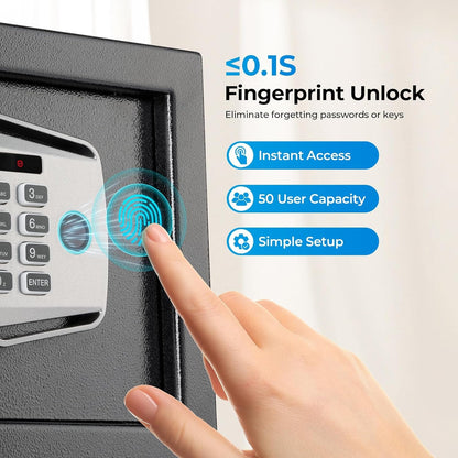 MUNBYN Biometric Fingerprint Safe with Alarm System, 3-Way Access Lock Box with Electronic Keypad, Display Screen & USB-C Port for Home & Office, Document, Jewelry and Cash Protection