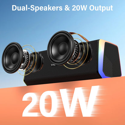 Portable Bluetooth Speaker, IPX6 Waterproof Outdoor Speaker with RGB Lights, TWS Pairing, Bluetooth 5.3/AUX/TF/USB, 20W Stereo Sound, Wireless Speaker for Home, Outdoor and Travel
