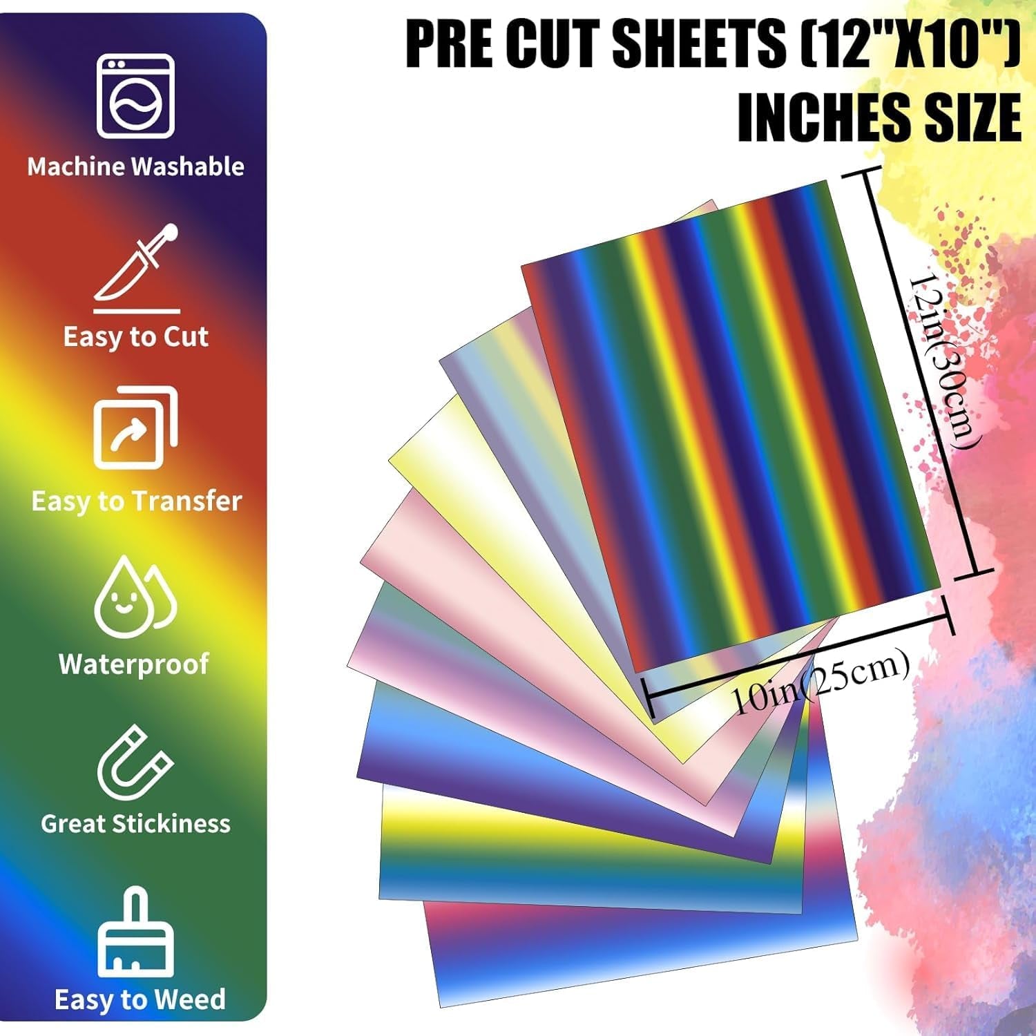 Puff Vinyl Heat Transfer 3D - Puff HTV Vinyl Gradient Colour 8 Sheets 12"X 10" Puff Heat Transfer Vinyl for T-Shirt Clothes Compatible with Cricut Air or Maker (8 Pcs)