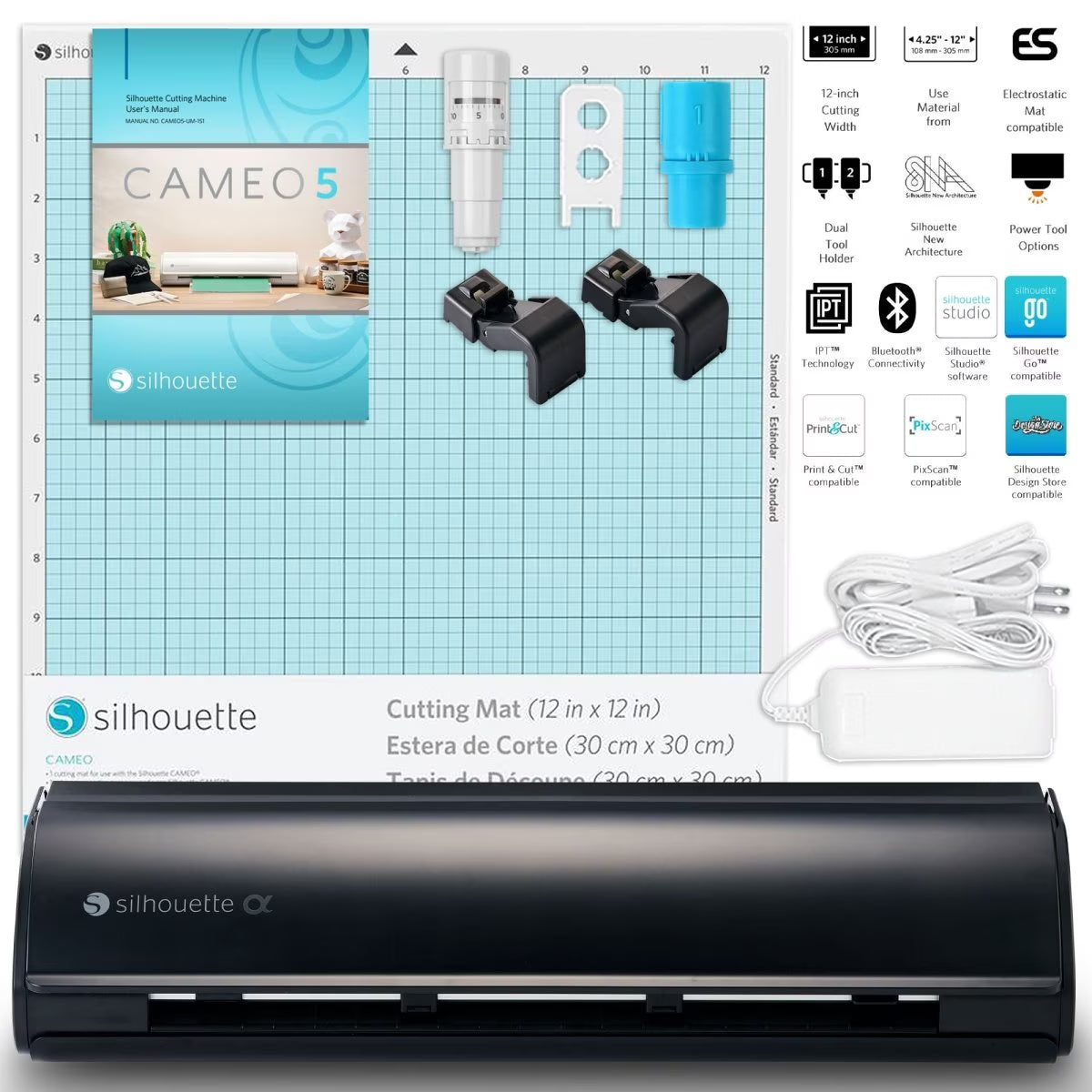 Silhouette Black Cameo 5Α Alpha W/ 38 Oracal Sheets, Siser HTV, Guides, 24 Pens