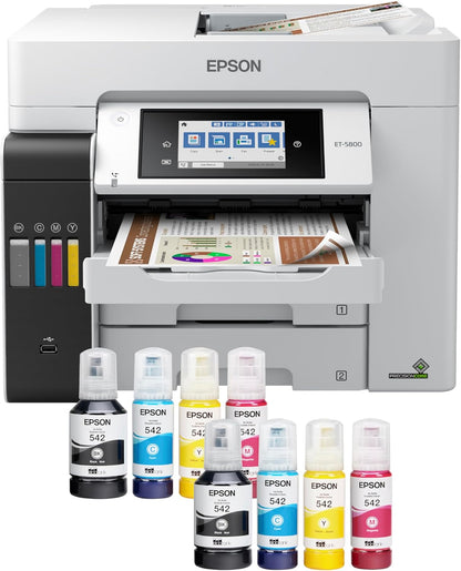 Epson Ecotank Pro ET-5800 Wireless Color All-In-One Supertank Printer with Scanner, Copier, Fax and Ethernet, White
